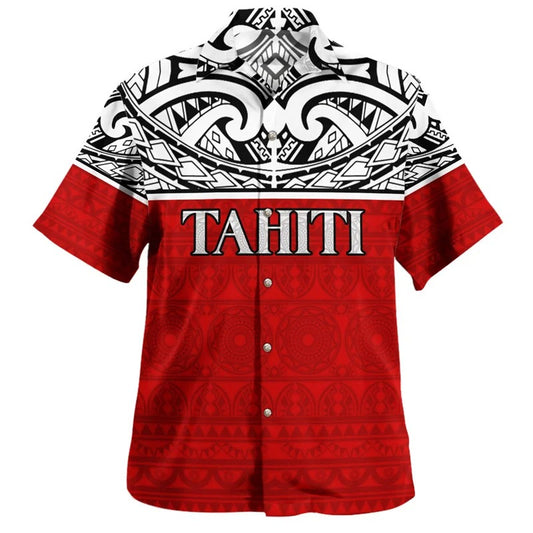 Red Tahiti Polynesian Tribal Hawaiian Shirts For Men Tahitian Summer Short Sleeve Button Shirt