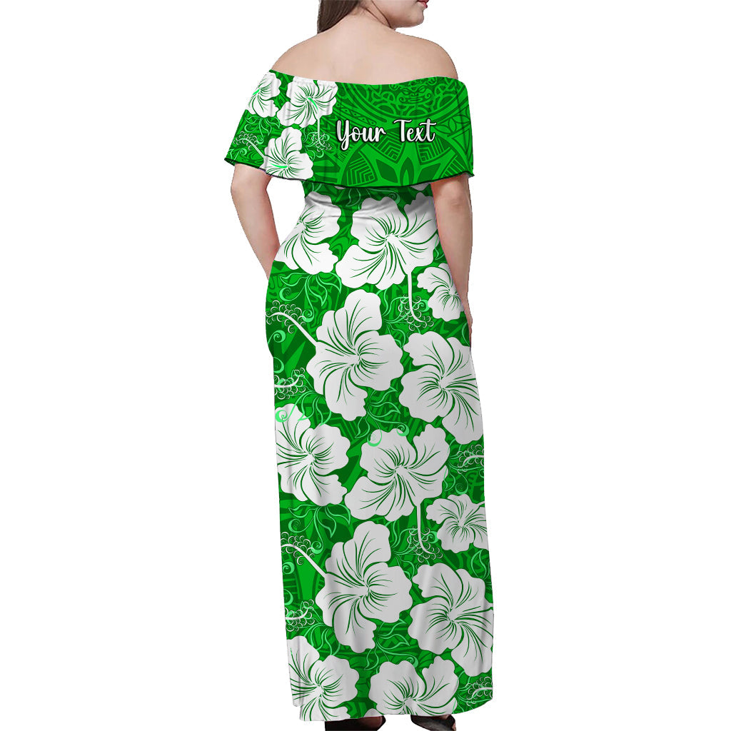 Custom Personalised Hawaii Off Shoulder Long Dress Green Simple Tropical Flowers