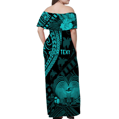 Custom Personalised Papua New Guinea Off Shoulder Long Dress Raggiana Birds Of Paradise Turquoise