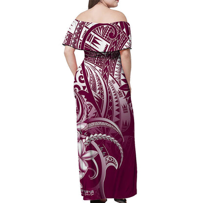Polynesian Pride Off Shoulder Long Dress Polynesia Tribal Royal Pink