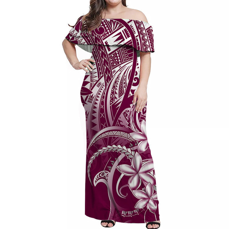 Polynesian Pride Off Shoulder Long Dress Polynesia Tribal Royal Pink