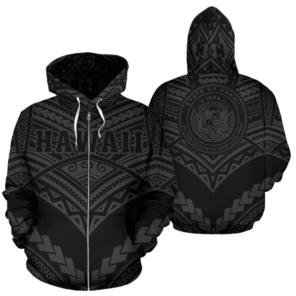 Hawaii Polynesian Tribal Zip-up Hoodie New Warrior Style Gray Color