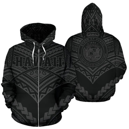 Hawaii Polynesian Tribal Zip-up Hoodie New Warrior Style Gray Color