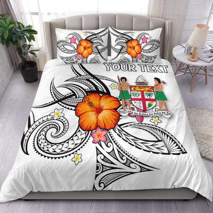 (Custom Personalised) Fiji Bedding Set Hibiscus With Tribal White