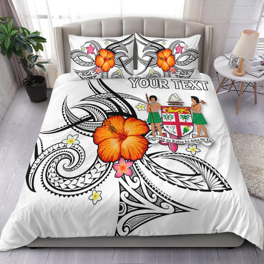 (Custom Personalised) Fiji Bedding Set Hibiscus With Tribal White