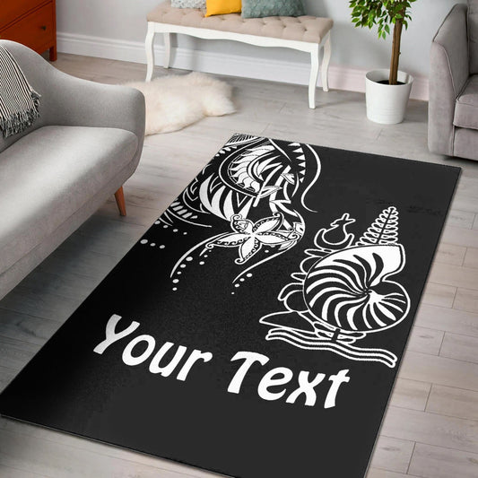 (Custom Personalised) New Caledonia Area Rug Emblem Nautilus Shell Version Black