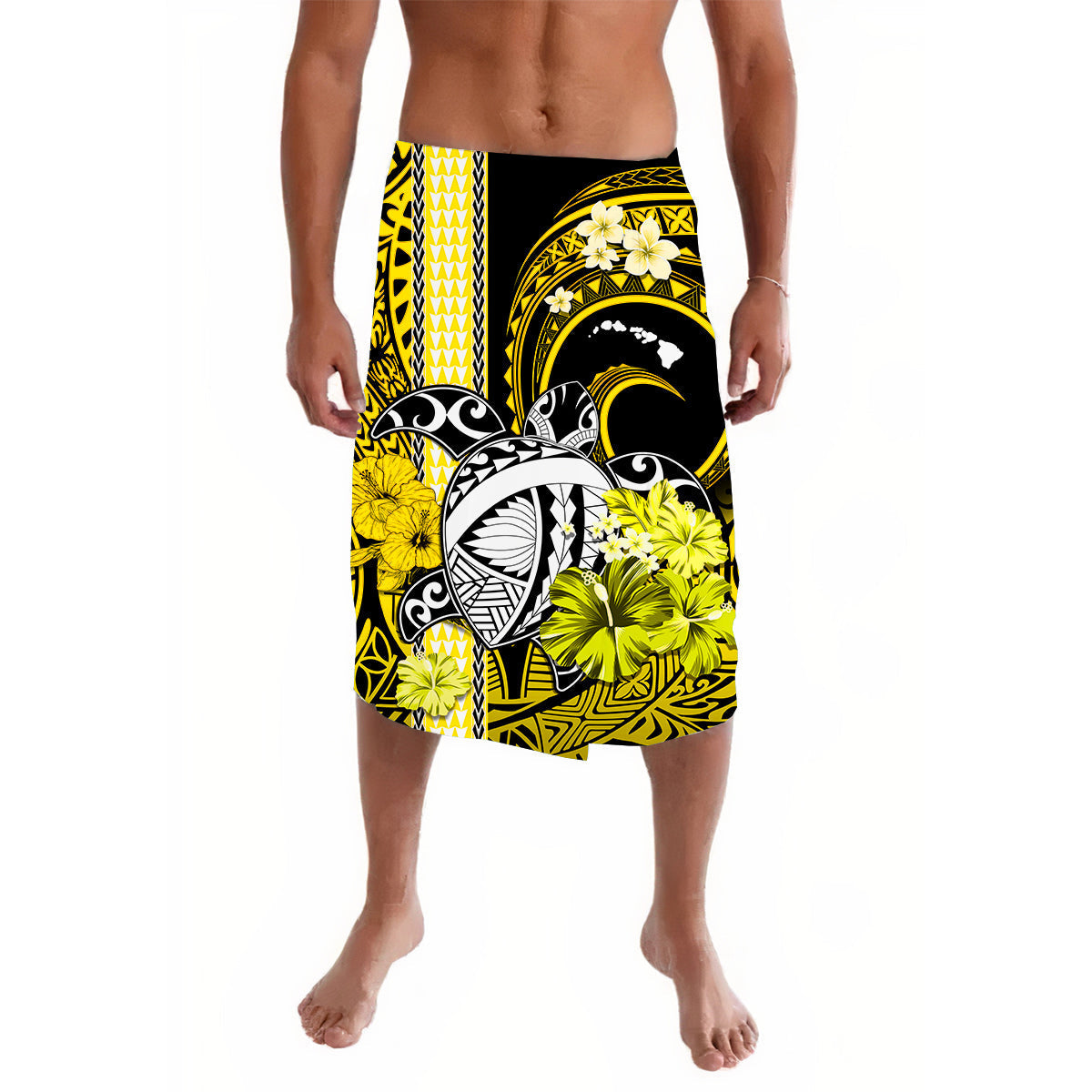 Hawaii Lavalava Polynesia Turtle Map and Gold Hibiscus