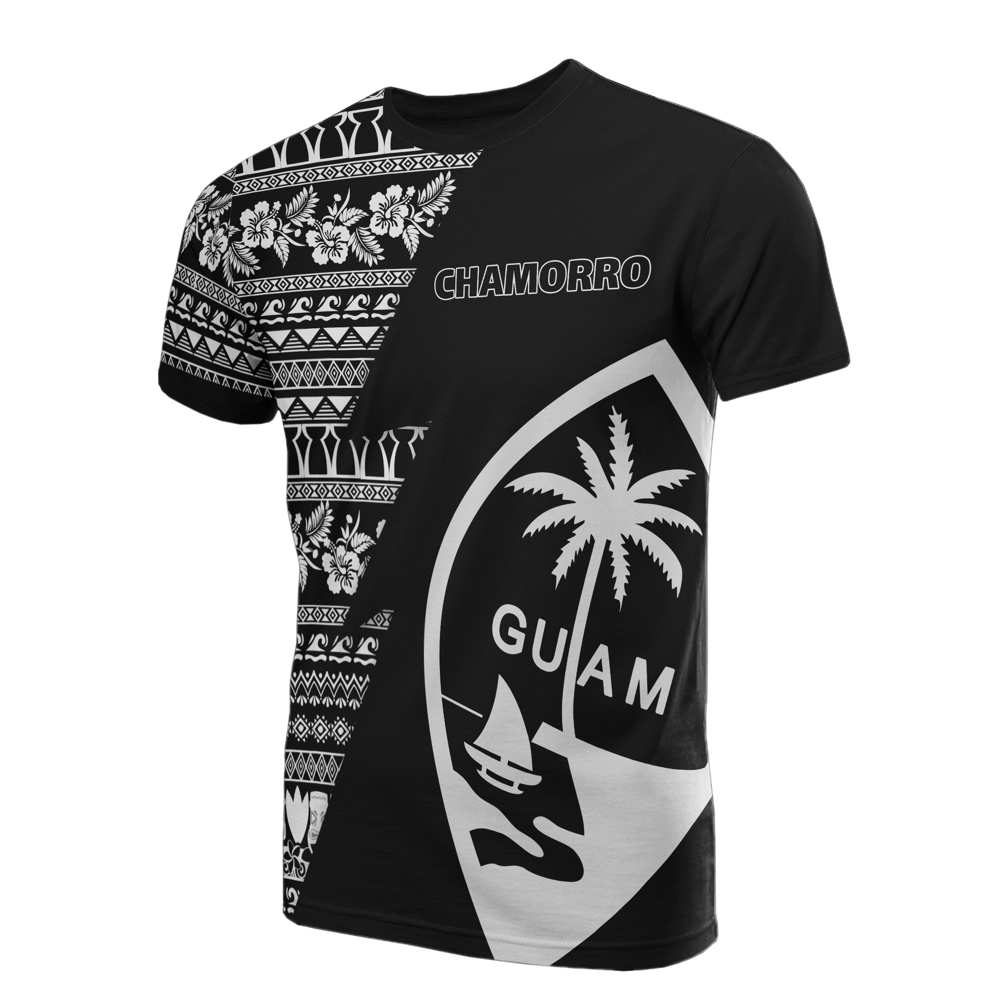 Guam All Over T Shirt Guam Coat Of Arms Chamorro Pattern Black Style