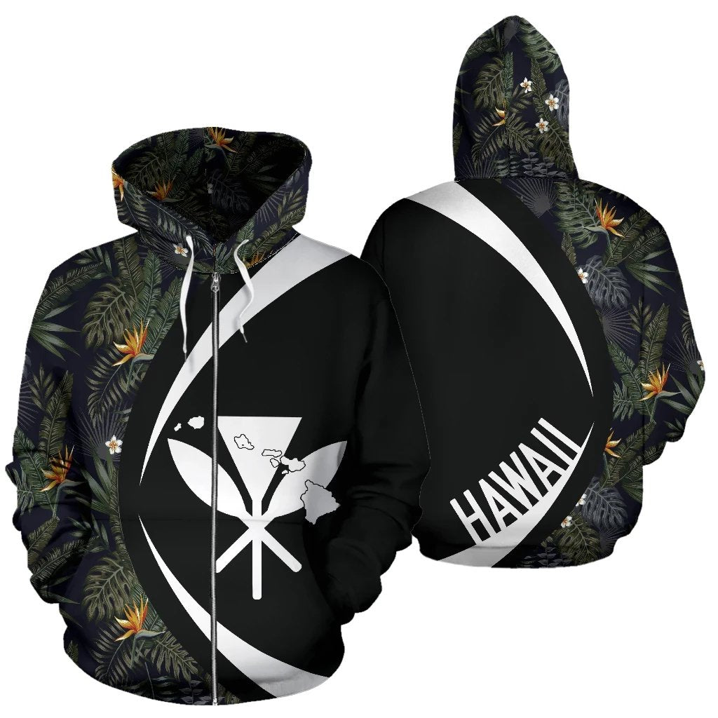 Kanaka Tropical Leaves And Flowers In The Night Zipper Hoodie Circle Style