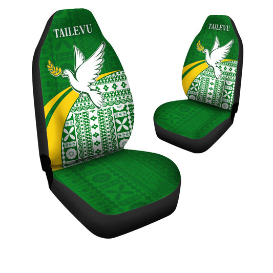Tailevu Rugby Car Seat Covers Fiji Rugby Tapa Pattern Green