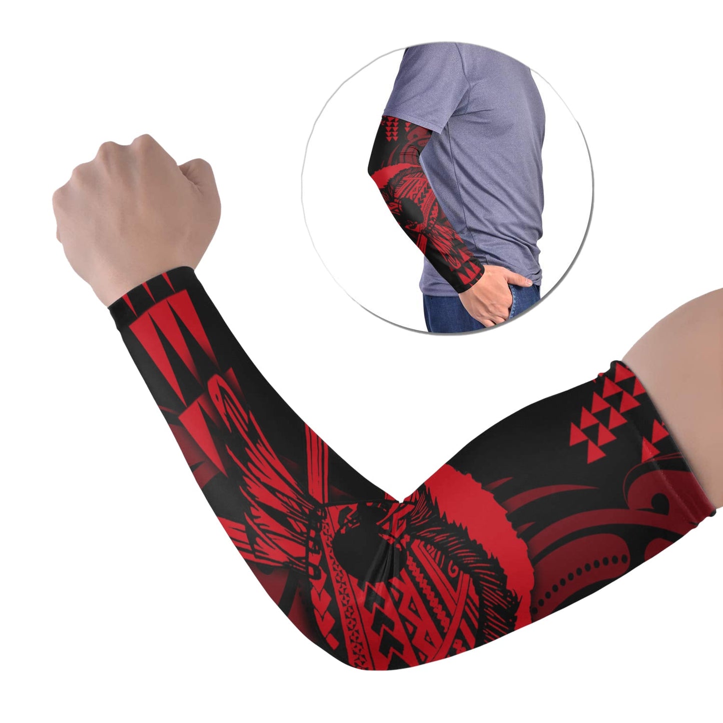 Hawaii Polynesian Warrior Kakau Arm Sleeve 43 (Set of Two)-Red