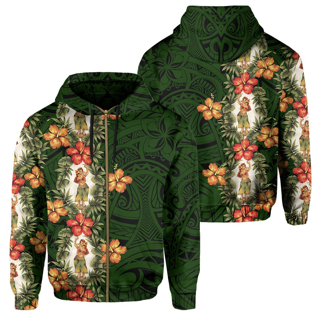 Hawaii Hoodie Hula Girl Tropical Style Zip Hoodie AH