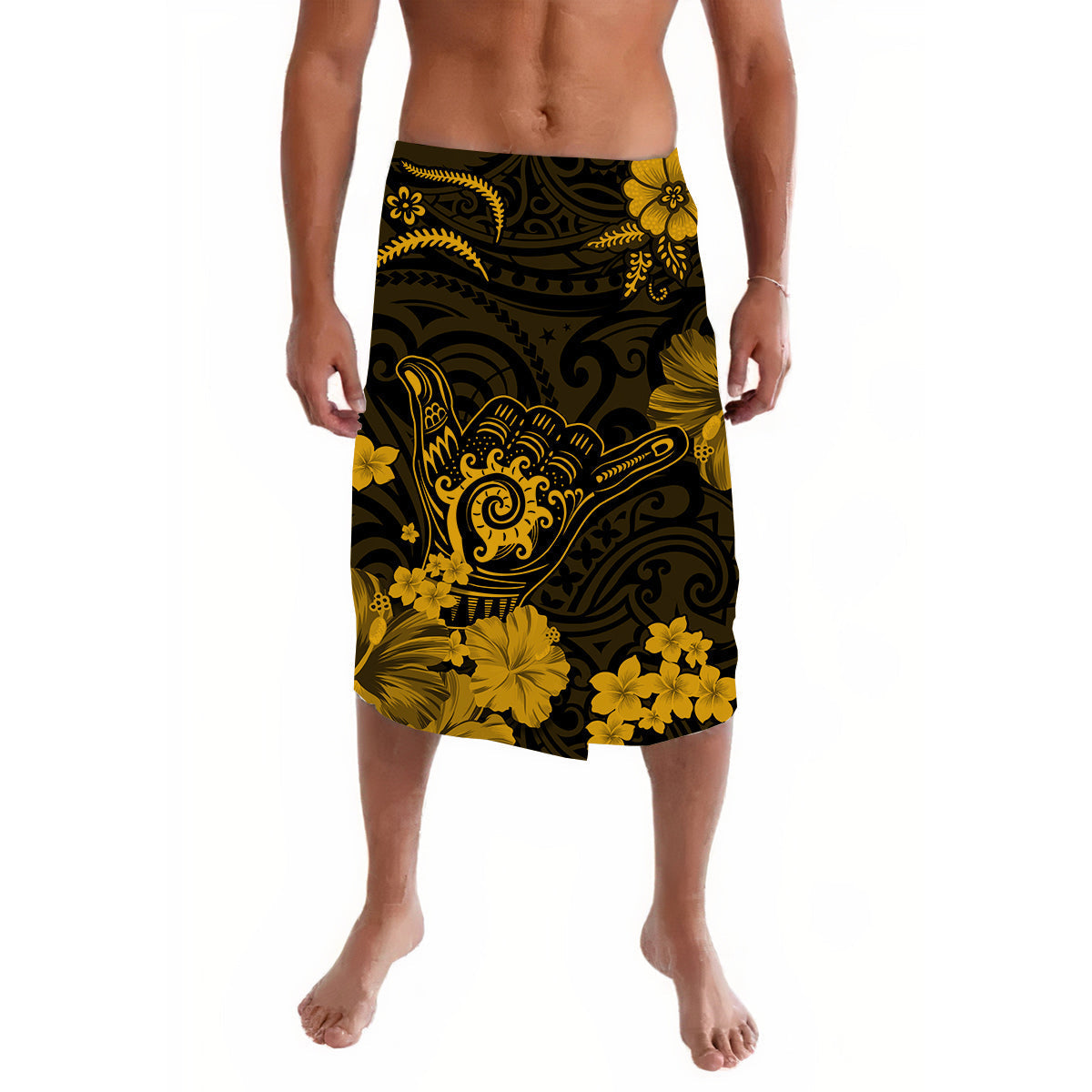 Hawaii Lavalava Polynesia Gold Cool Shaka Sign