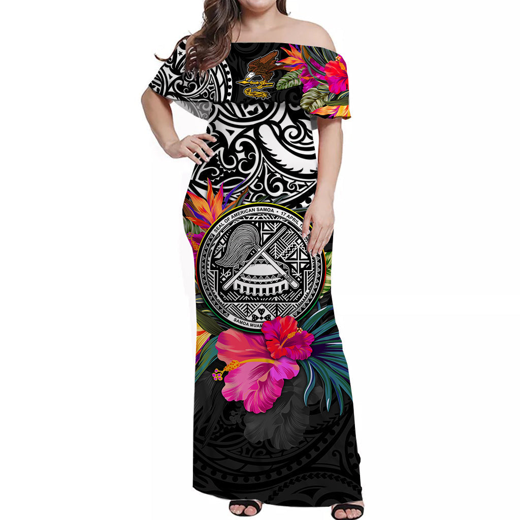 American Samoa Off Shoulder Long Dress Alluring Polynesia and Tropical Flowers