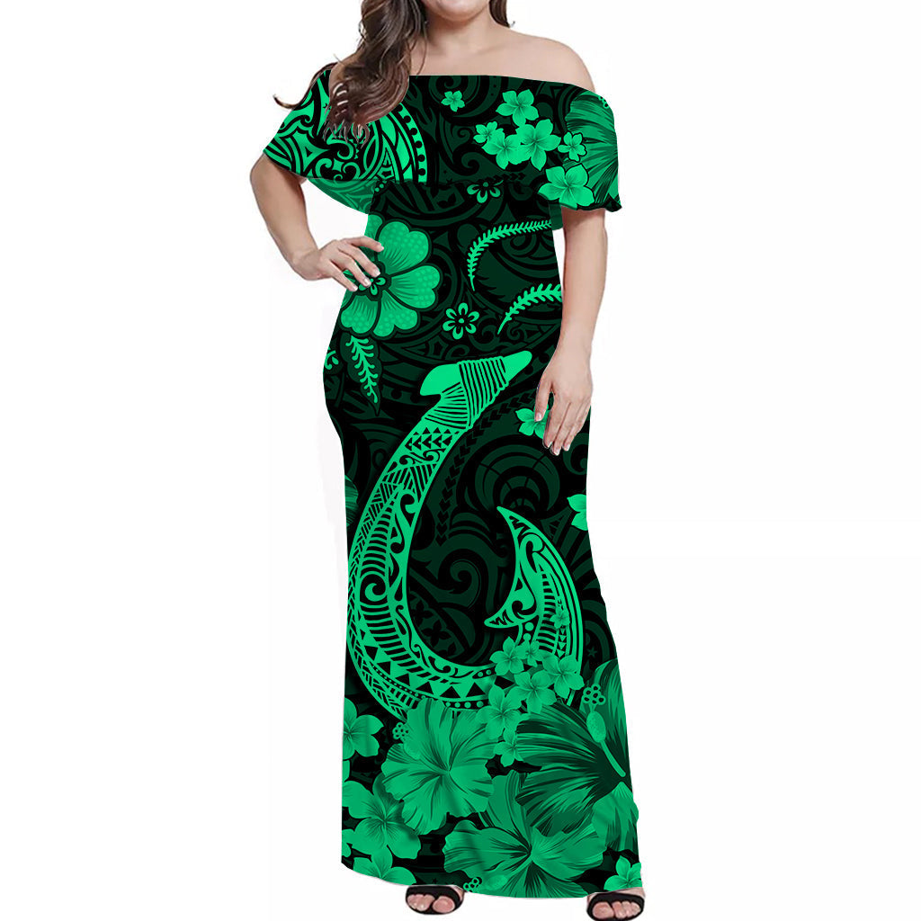 Hawaii Couple Outfits Hawaii Combo Dress and Hawaiian Shirt Polynesia Green Fish Hook