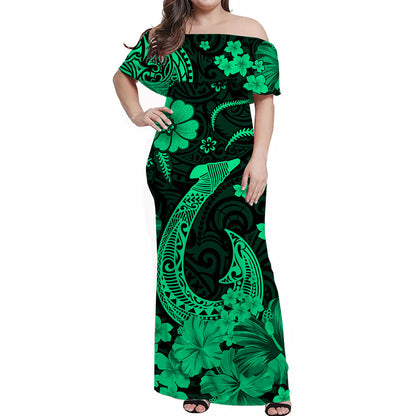 Hawaii Couple Outfits Hawaii Combo Dress and Hawaiian Shirt Polynesia Green Fish Hook