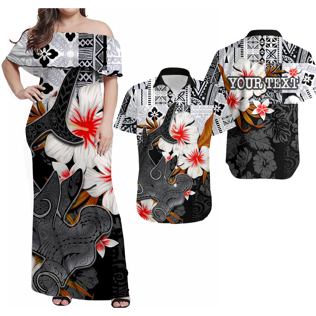 (Custom Personalised) Hammerhead Shark His And Her Matching Outfits Combo Polynesian Tribal Hawaii Flowers Dress And Shirt Hawaii Style No.8