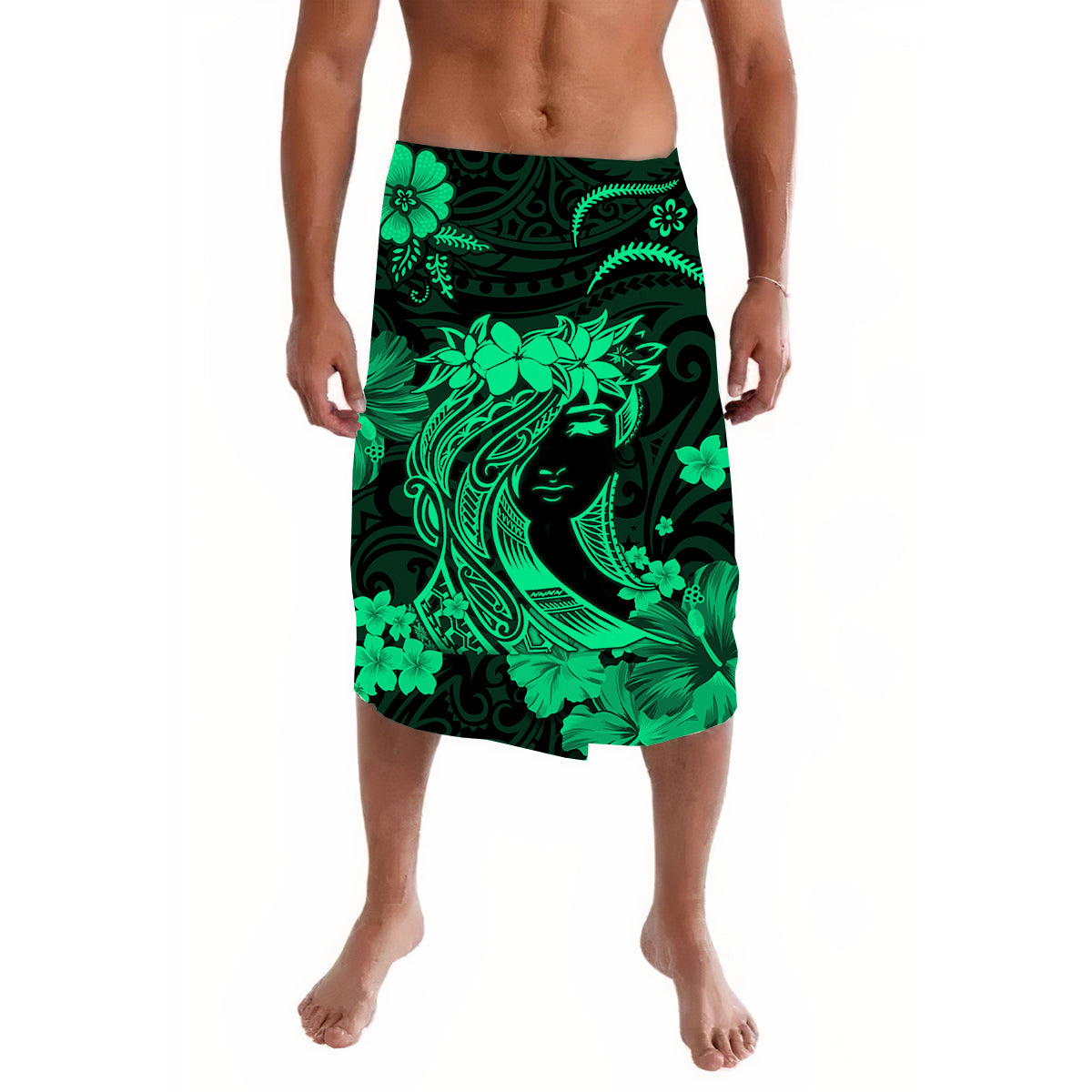 Hawaii Lavalava Polynesia Green Attractive Hula Girl