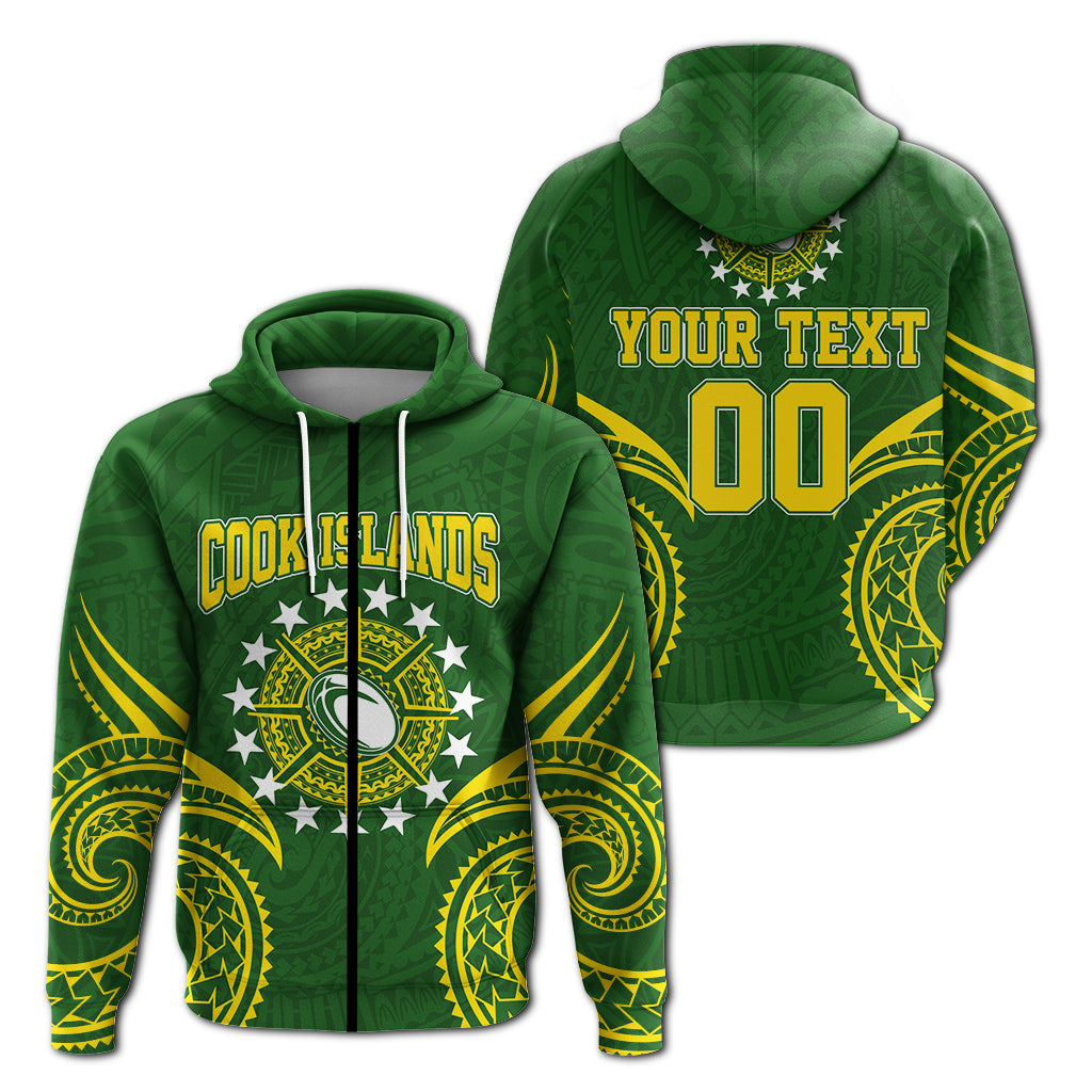 ( Personalised) Cook Islands Rugby Zip Up Hoodie Tribal Pattern