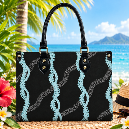 Tropical Puakenikeni Hawaiian Blue Flower Lei Leather Handbag Gift For Her