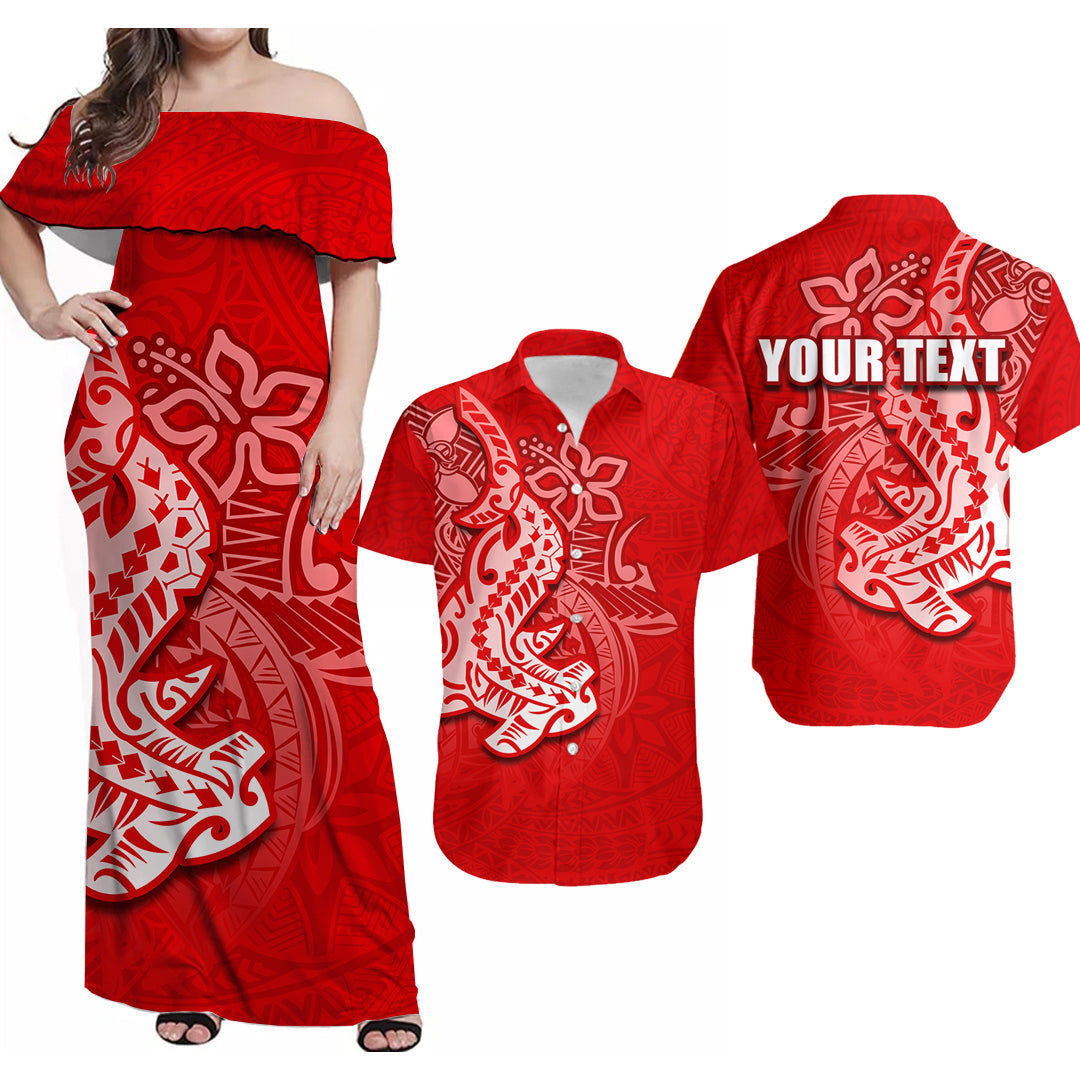 Custom Name Hammerhead shark Matching Clothes For Couples Combo Hibiscus Flower Dress And Shirt Polynesian Style