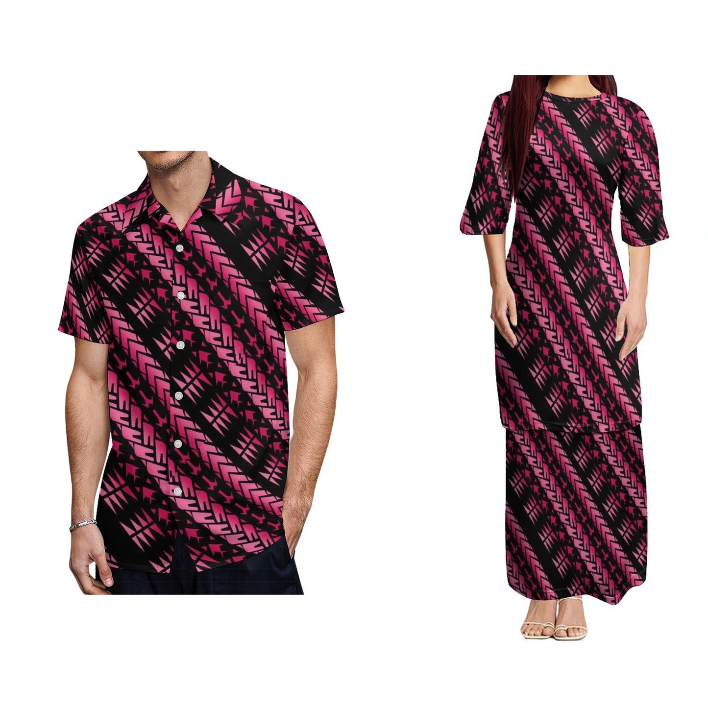 Polynesian Puletasi Dress And Hawaiian Shirt For Him Her Polynesian Pattern Tropical Matching Outfit For Couple