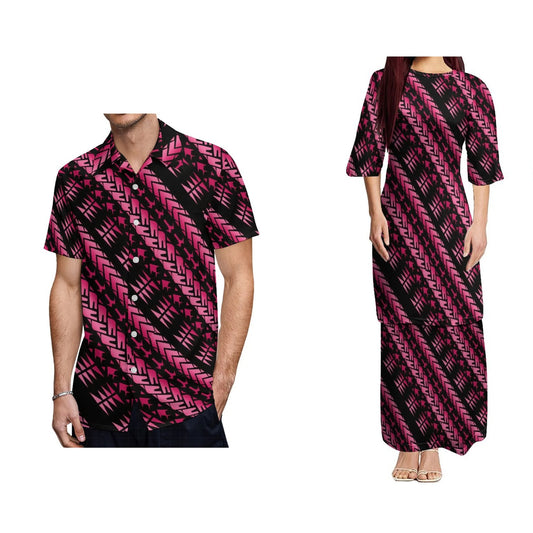 Polynesian Puletasi Dress And Hawaiian Shirt For Him Her Polynesian Pattern Tropical Matching Outfit For Couple