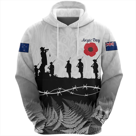 New Zealand Hoodie NZ Soldier Silver Fern Anzac Day Zip Hoodie