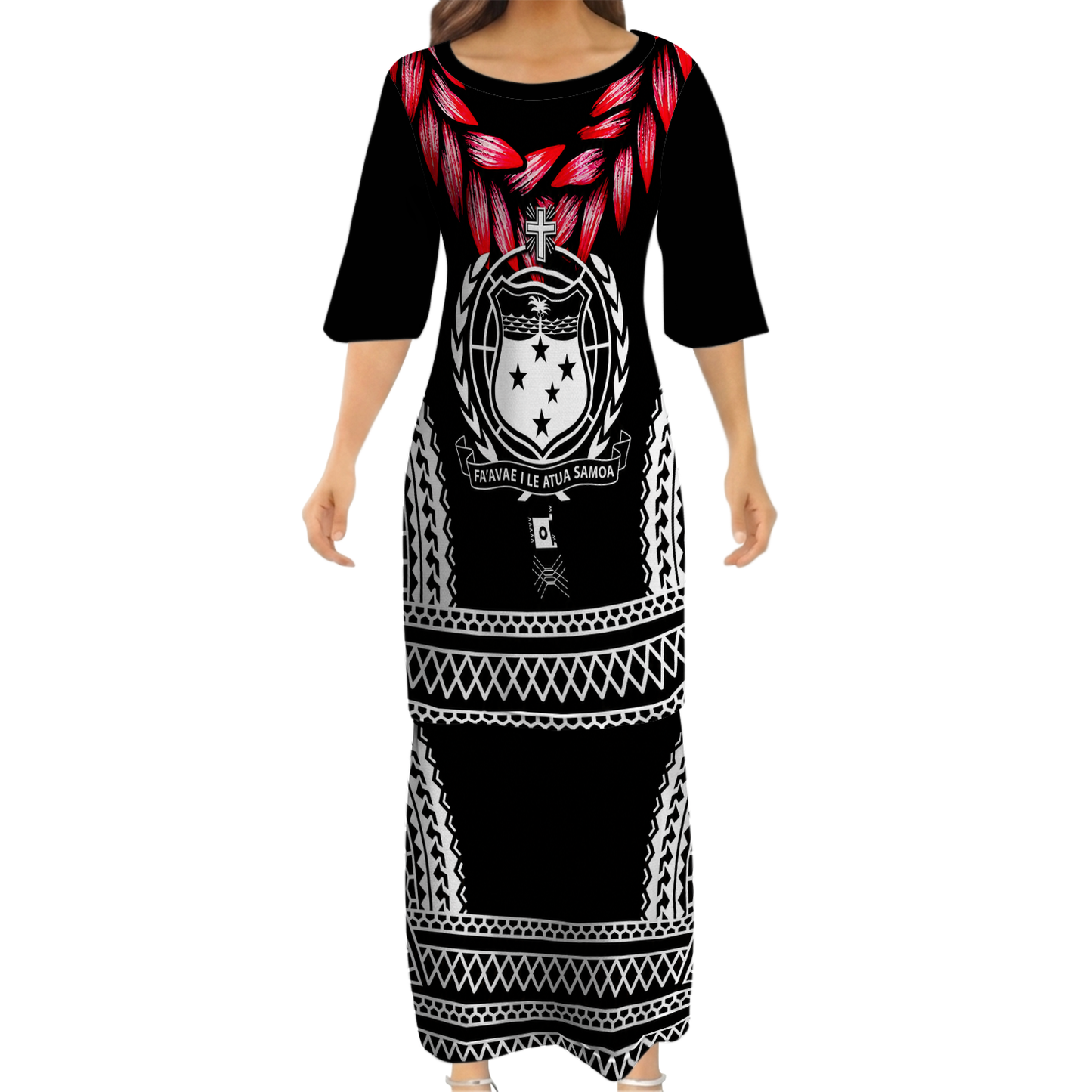 Samoa Ula Fala Necklace Couple Outfit Matching Polynesian Tribal Pattern Black Dress And Hawaiian Shirt