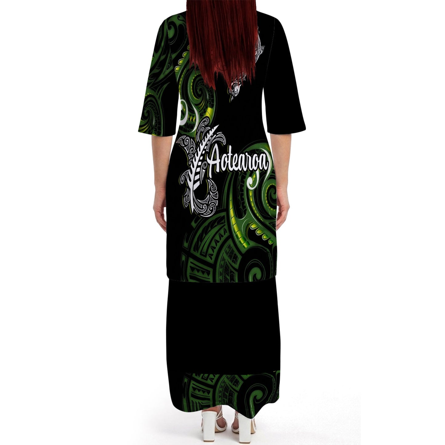 New Zealand Matching Outfit For Couple Aotearoa Silver Fern Puletasi Dress And Hawaiian Shirt For Her Him