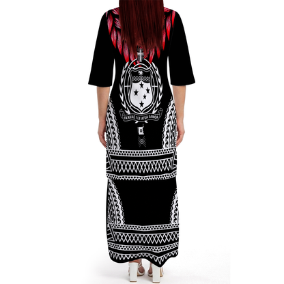 Samoa Ula Fala Necklace Couple Outfit Matching Polynesian Tribal Pattern Black Dress And Hawaiian Shirt
