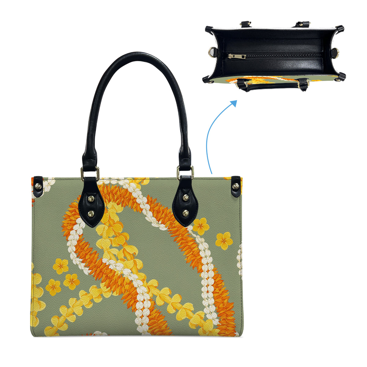 Floral Puakenikeni Hawaiian Flower Lei Leather Handbag