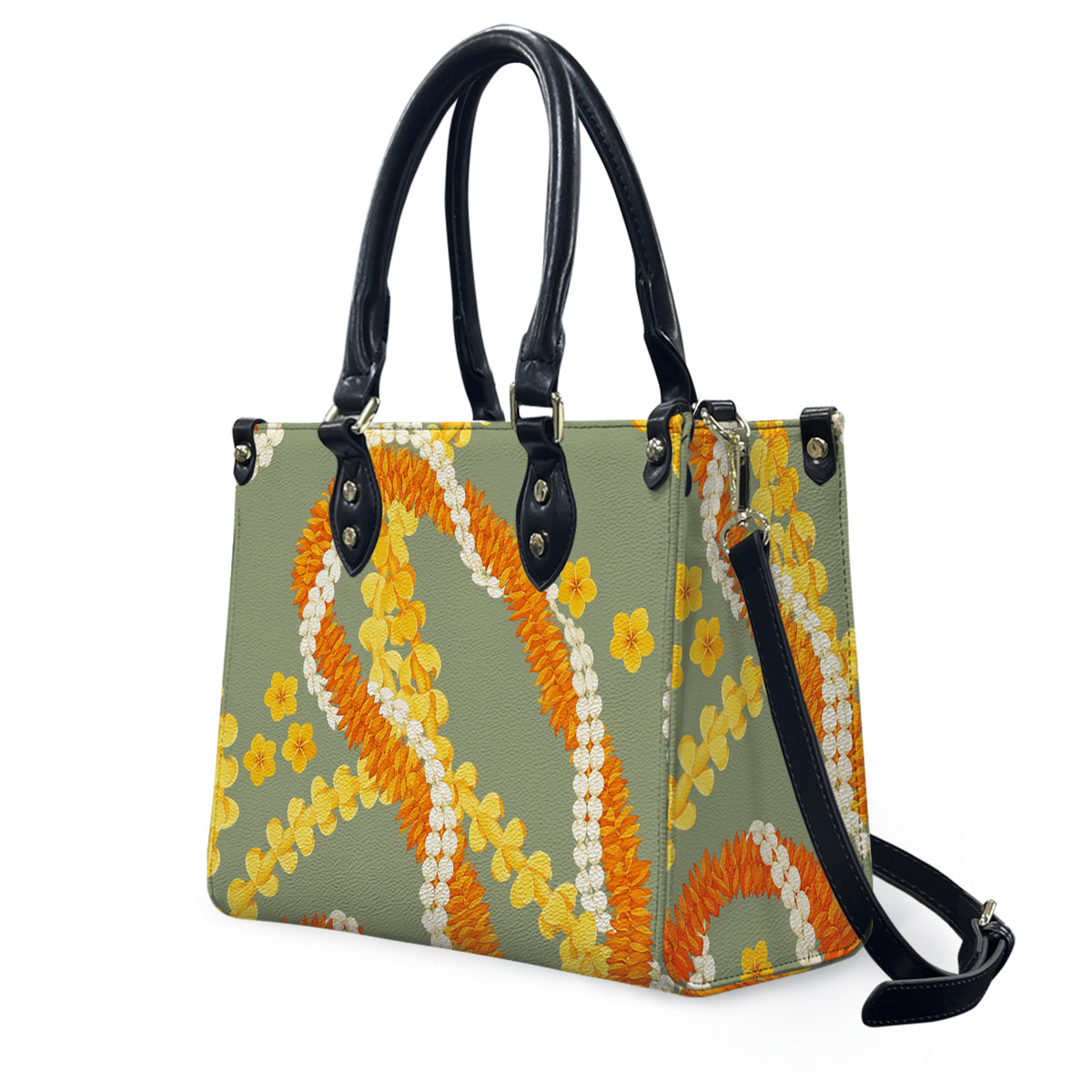Floral Puakenikeni Hawaiian Flower Lei Leather Handbag