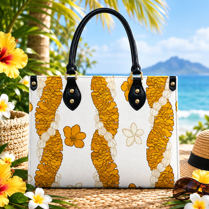 Puakenikeni Hawaiian Flower Lei White Leather Handbag