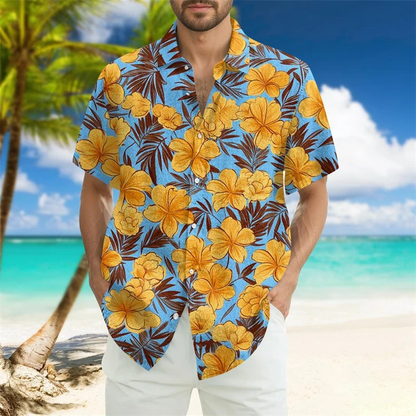 Vintage Flowers Pattern Men's Hawaiian Shirt Tropical Island Summer Short Sleeve Shirt