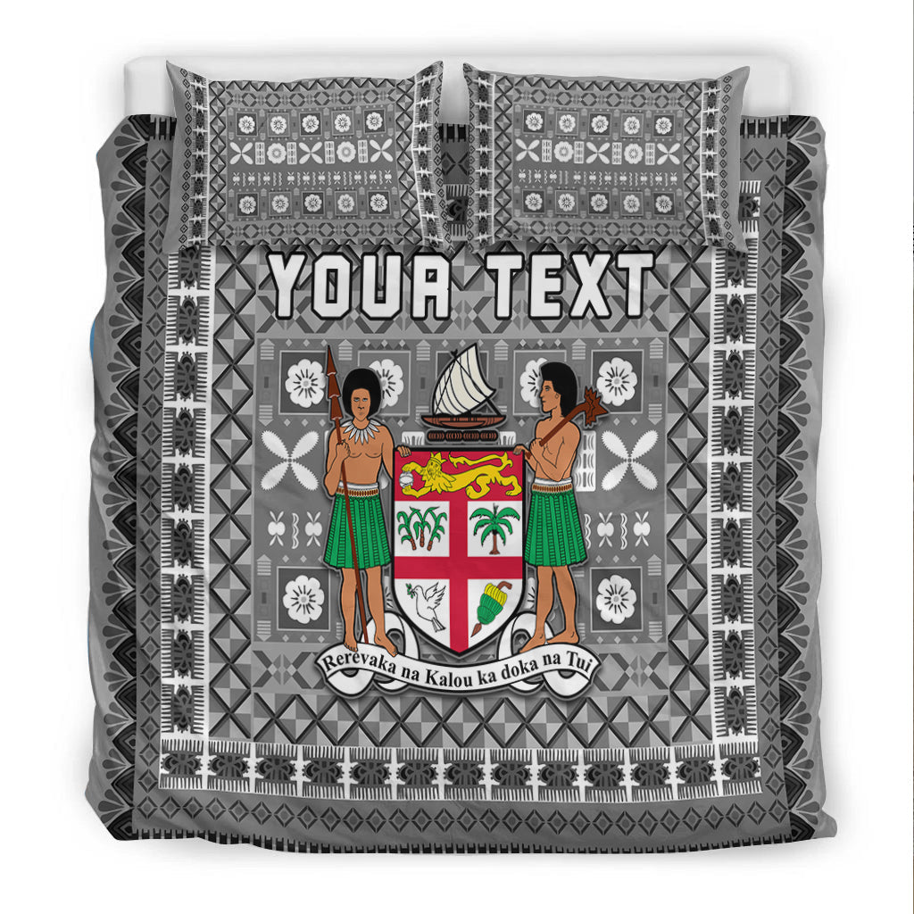 (Custom Personalised) Fiji Bedding Set Pattern Fijian Tapa Pattern Grey
