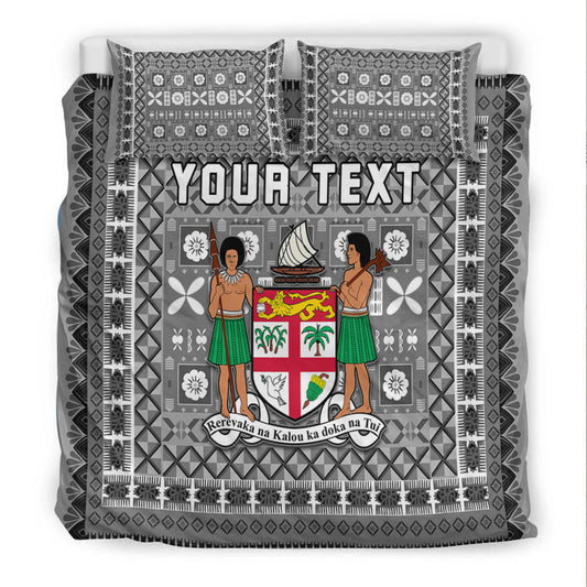 (Custom Personalised) Fiji Bedding Set Pattern Fijian Tapa Pattern Grey