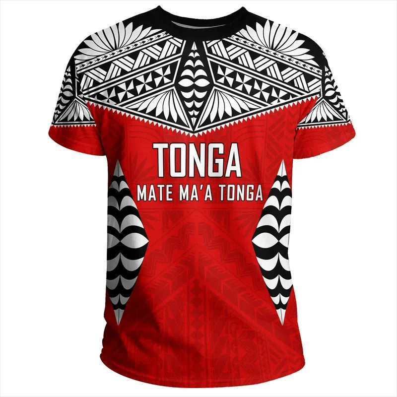 Red Tonga T Shirts Polynesia Unisex Tonga Coat Of Arms Polynesian Pattern Shirt Round Neck Short Sleeves Tops
