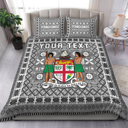 (Custom Personalised) Fiji Bedding Set Pattern Fijian Tapa Pattern Grey