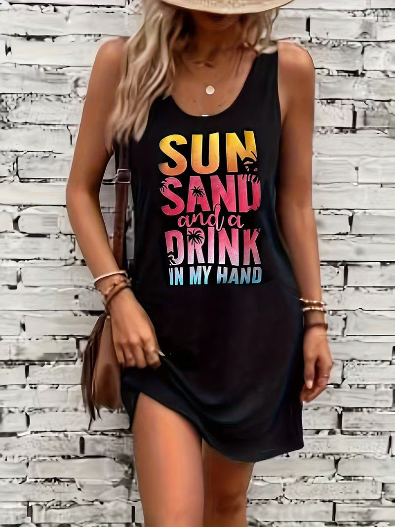 Sun Sand And Drink In My Hand Summer Dress Tropical Tank Dress Beach Women's Clothing