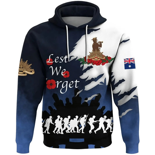 New Zealand Flag Hoodie NZ Flag Lest We Forget Soldier Silhouette Printed Hoodie