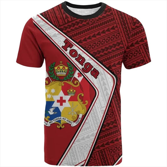 Tonga T Shirts Printed Polynesia Unisex Tonga Coat Of Arms Shirt Round Neck Short Sleeves Tops