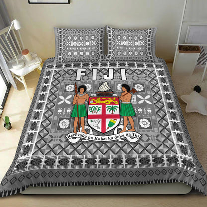 Fiji Bedding Set Pattern Fijian Tapa Pattern Grey