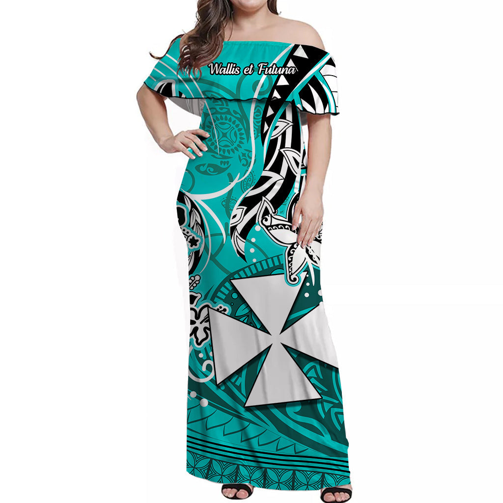 Wallis et Futuna Off Shoulder Long Dress Be Unique Turquoise