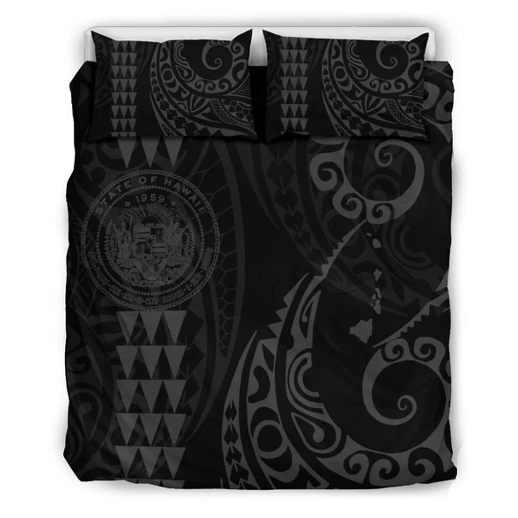 Hawaiian Map Coat Of Arms Flag Polynesian Bedding Set Grey