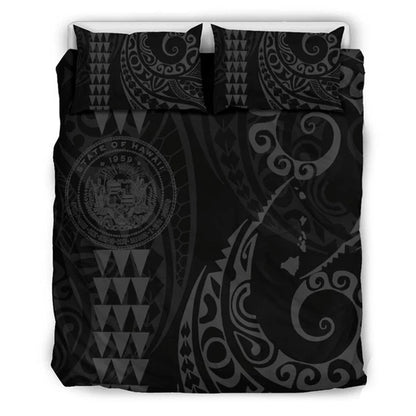 Hawaiian Map Coat Of Arms Flag Polynesian Bedding Set Grey