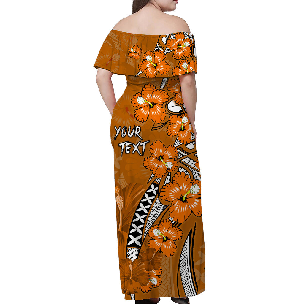 Custom Personalised Hawaii Off Shoulder Long Dress Polynesia Gold Hibiscus and Map Mystical