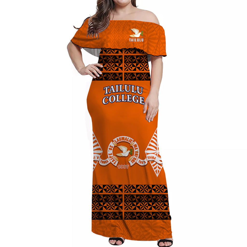 Tailulu College Off Shoulder Long Dress Tonga Pattern