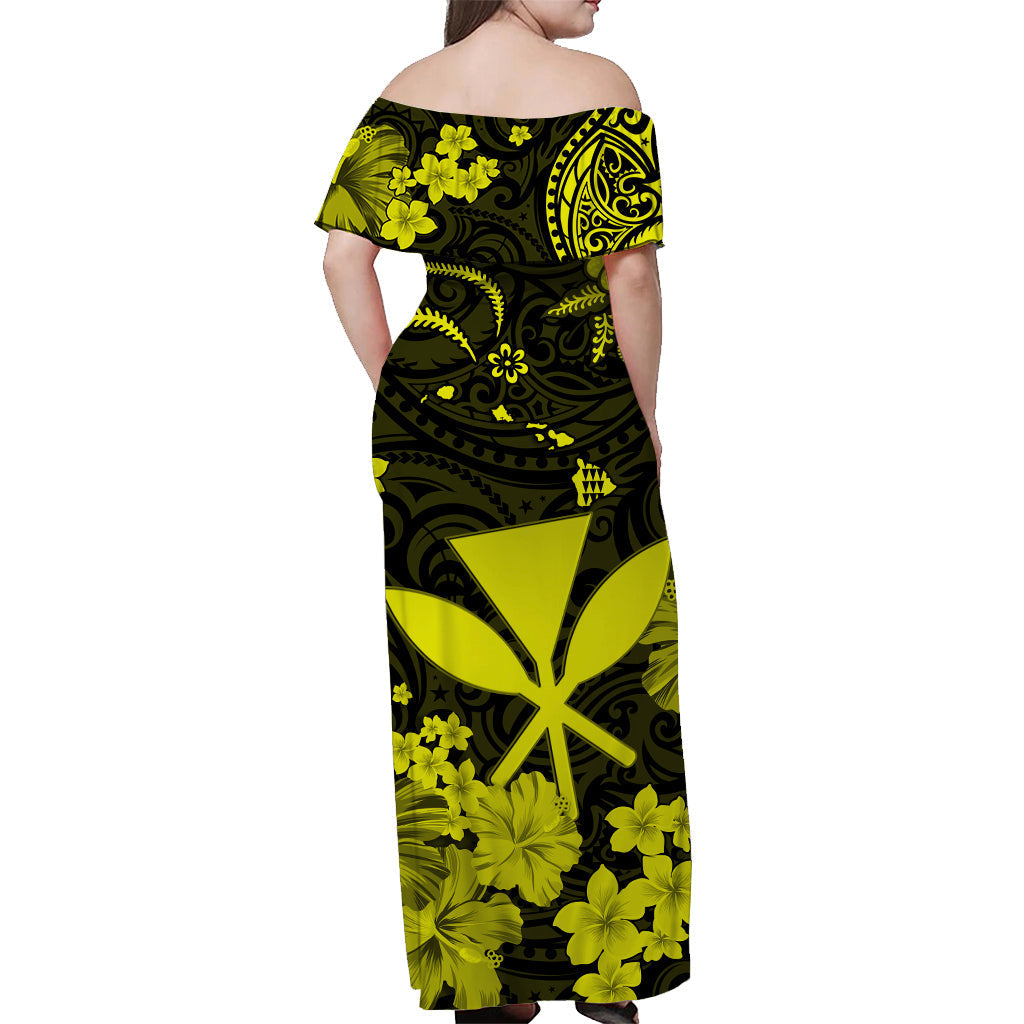 Hawaii Off Shoulder Long Dress Polynesia Yellow Kanaka Maoli