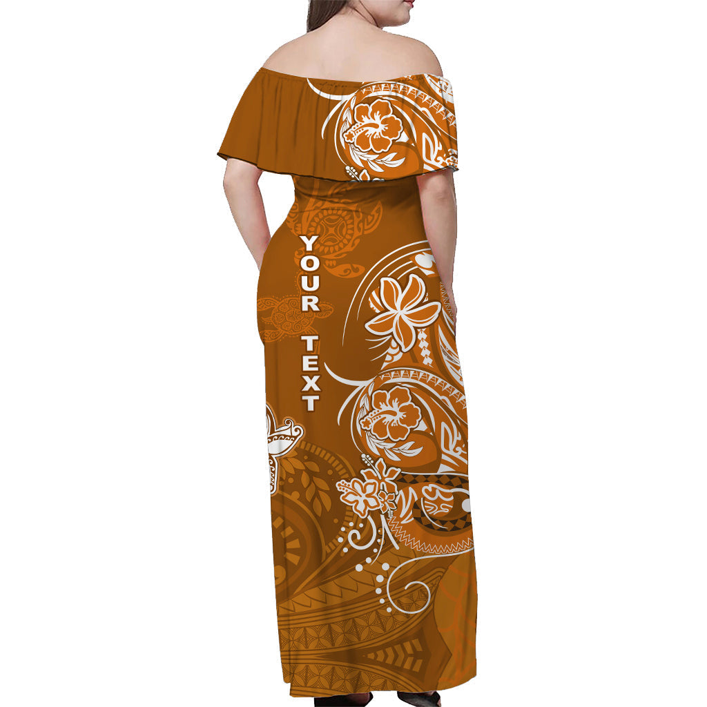 Custom Personalised Hawaii Off Shoulder Long Dress Polynesia Gold Sea Turtle Honu and Map
